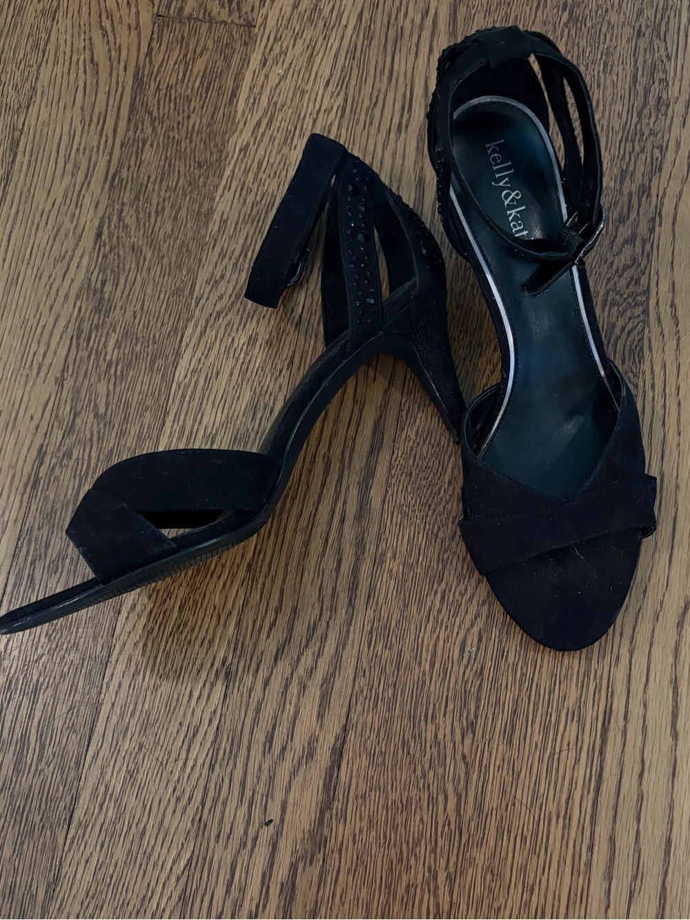 Kelly & Katie Heels Size 9 Black Rhinestone Party Shoes Strappy Sandals Formal